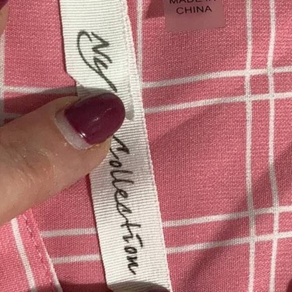 NY Collection Pink 3/4 Long Sleeve Plaid Button Front Top Size Large - Picture 13 of 13